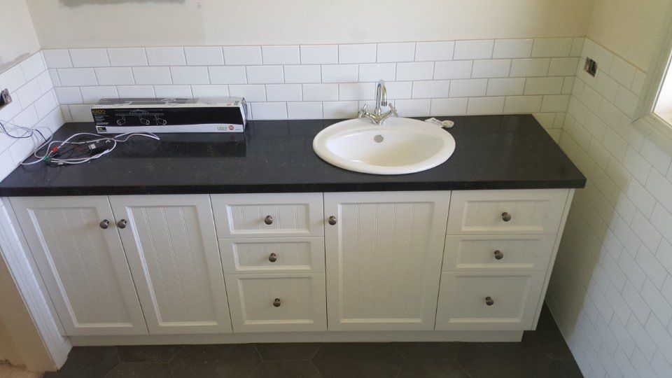 View of kitchen cabinets