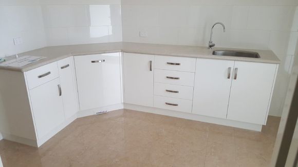 View of kitchen cabinets