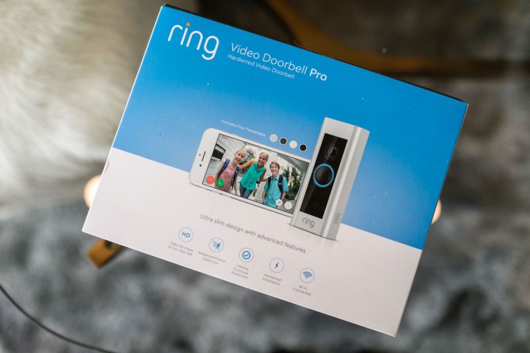 A box for a ring doorbell is sitting on a table