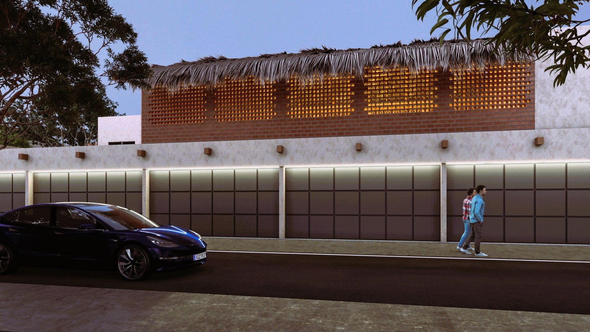 Vista de una de las entradas de garaje de las casa de Oasis Yautepec IV (representación 3d)