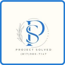 Logo: Blue intertwined letters "P" and "S" inside a circle, company name Project Solved, phone number 817-980-7147.