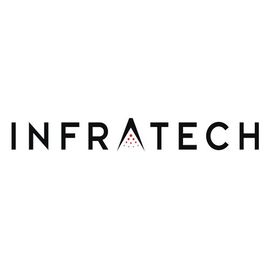 Infratech logo: dark text, red triangular graphic with dots, white background.
