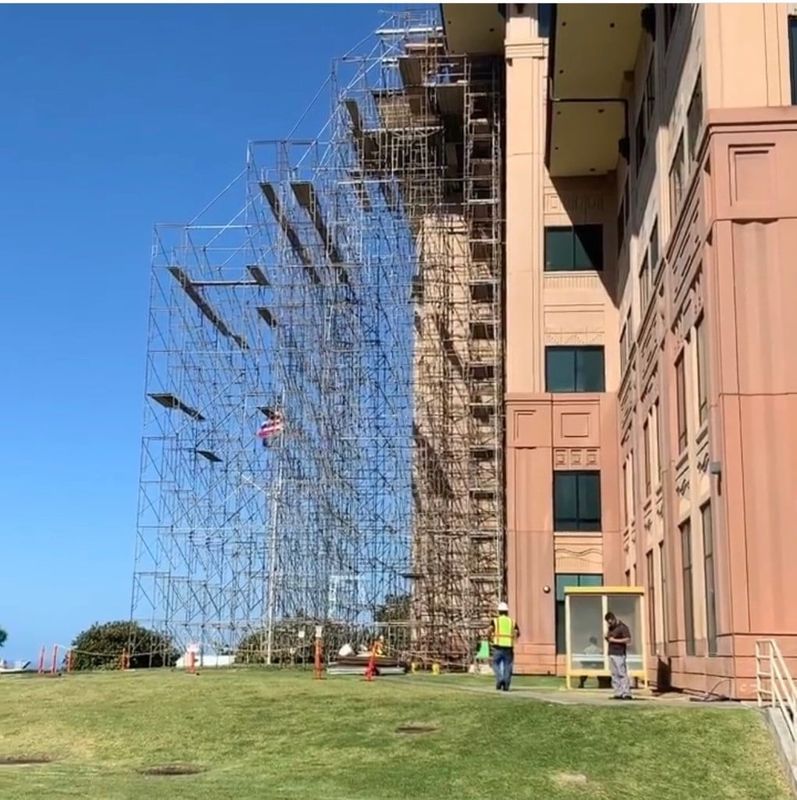 A large building with a lot of scaffolding around it