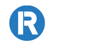 The letter r is in a blue circle on a white background.