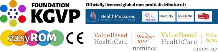 Logos for the KGVP Foundation, easyROM, and health care awards.