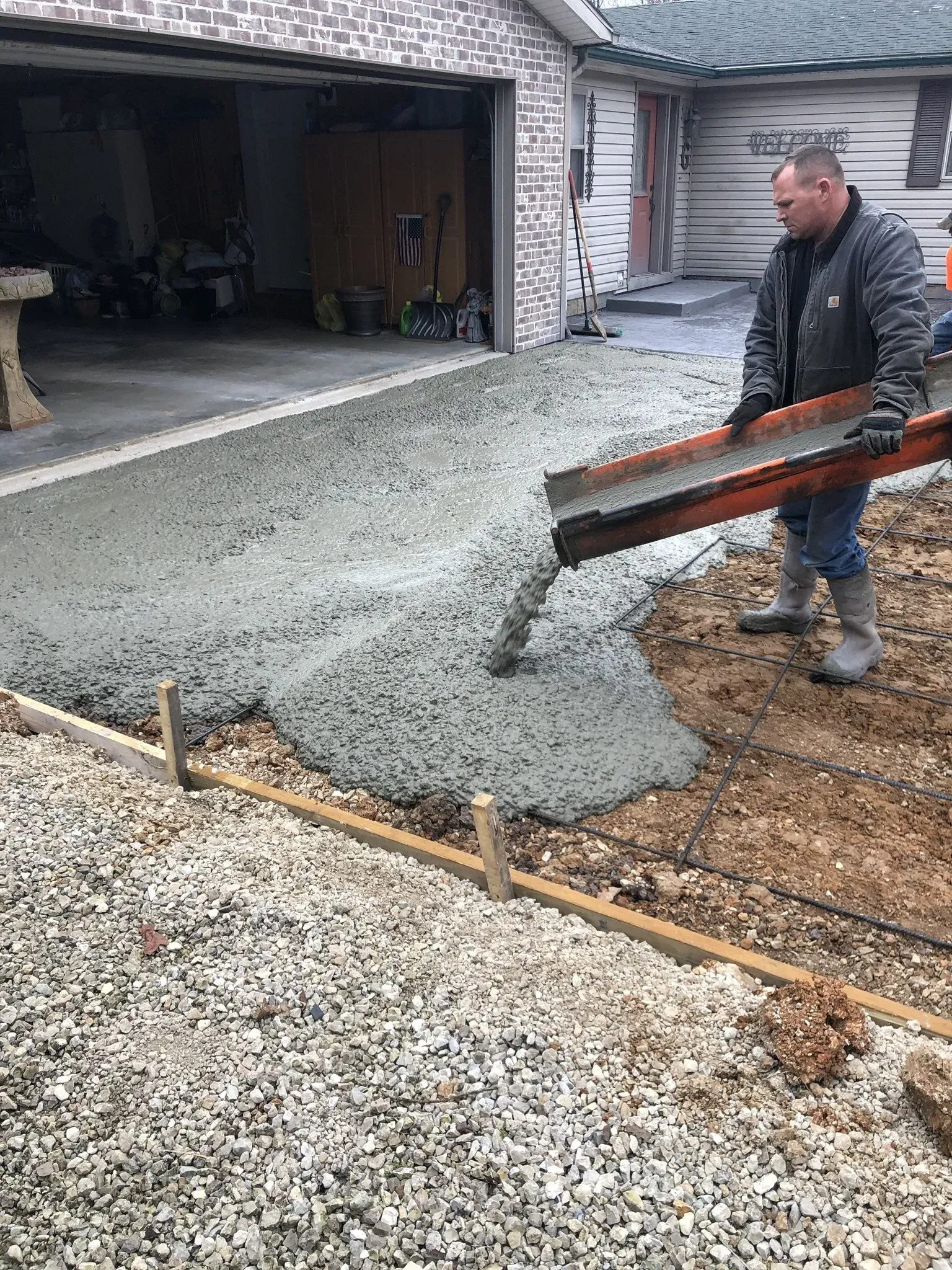 Wet concrete pour