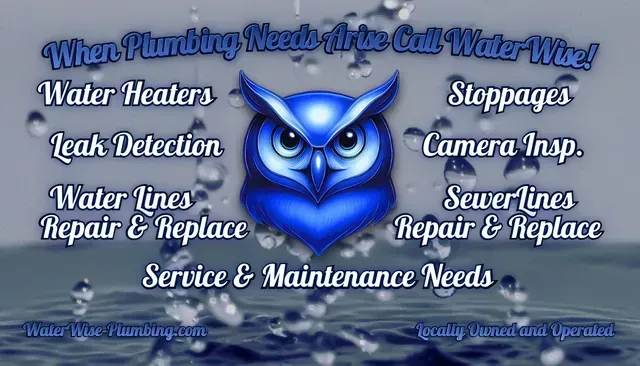 WaterWise Plumbing services including water heaters, sewer line repair, leak detection, drain stoppages, camera inspections, and water line replacement in West Metro Atlanta