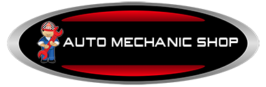 Logo for Auto Mechanic Shop: mechanic holding a wrench, with the text “AUTO MECHANIC SHOP”.