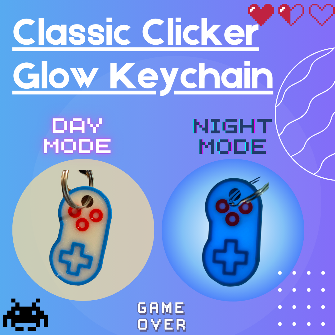 A classic clicker glow keychain that glows in the dark