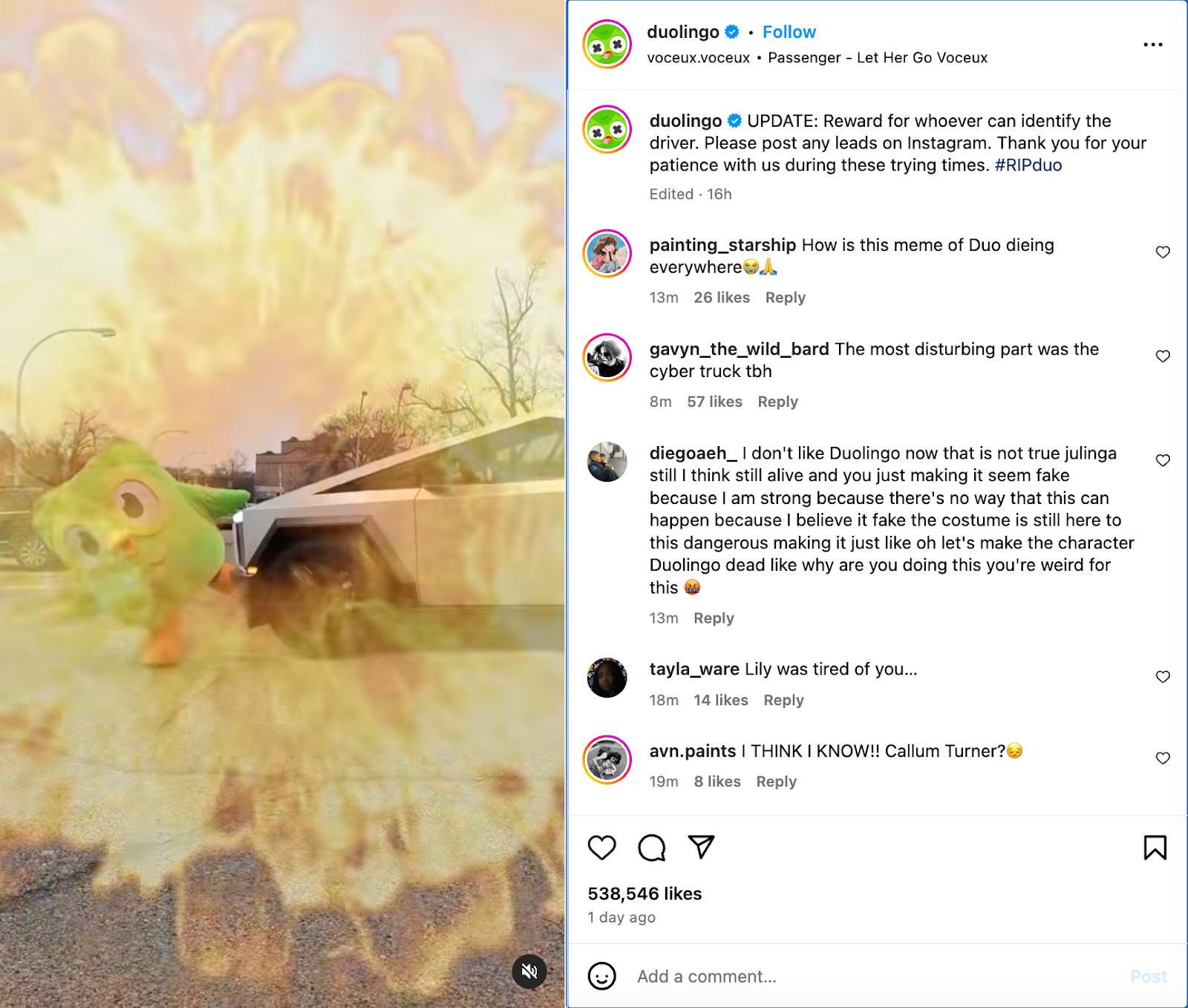 Instagram Screenshot of Duolingo post