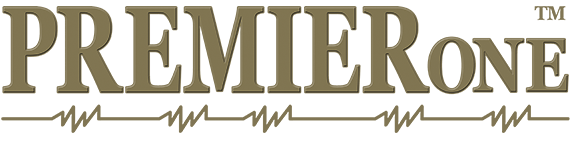 Premier One logo with gold text and a subtle waveform line beneath.