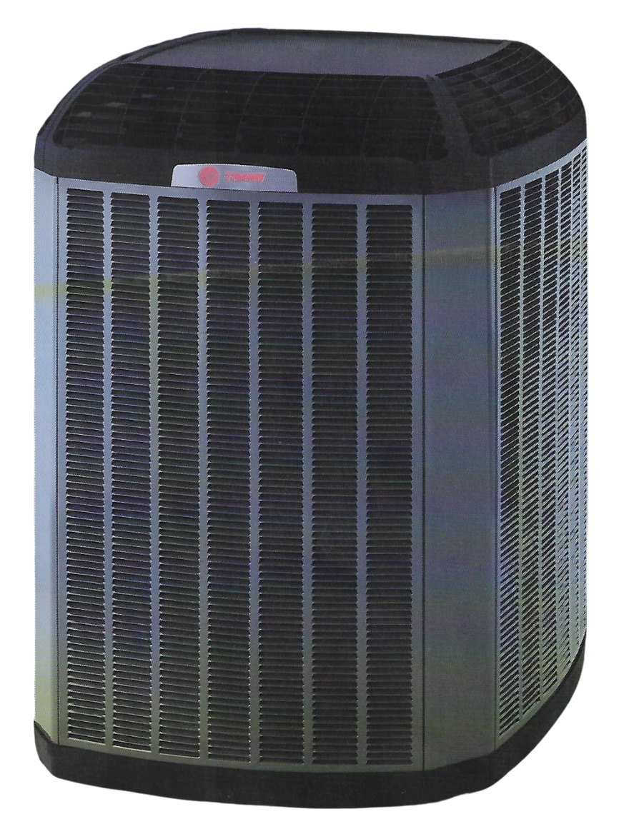 Outdoor air conditioning unit. Gray metal sides, black top.