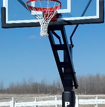 A basketball hoop with the letter p on it
