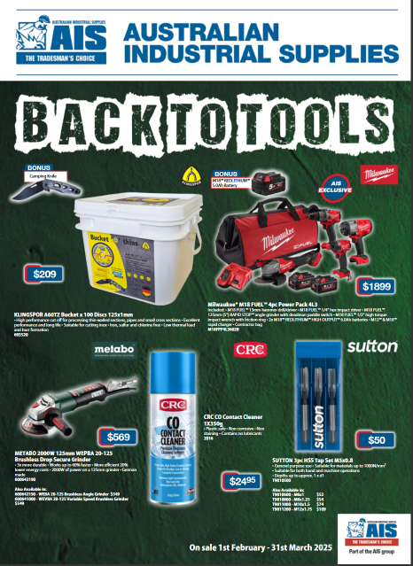 An advertisement for australian industrial supplies blowout deals