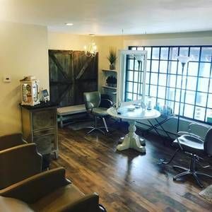 Hair salon interior with styling chairs