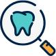 A magnifying glass with a tooth in it.