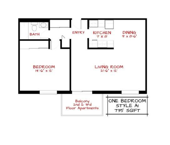 Floor Plan A: 1  Bedroom