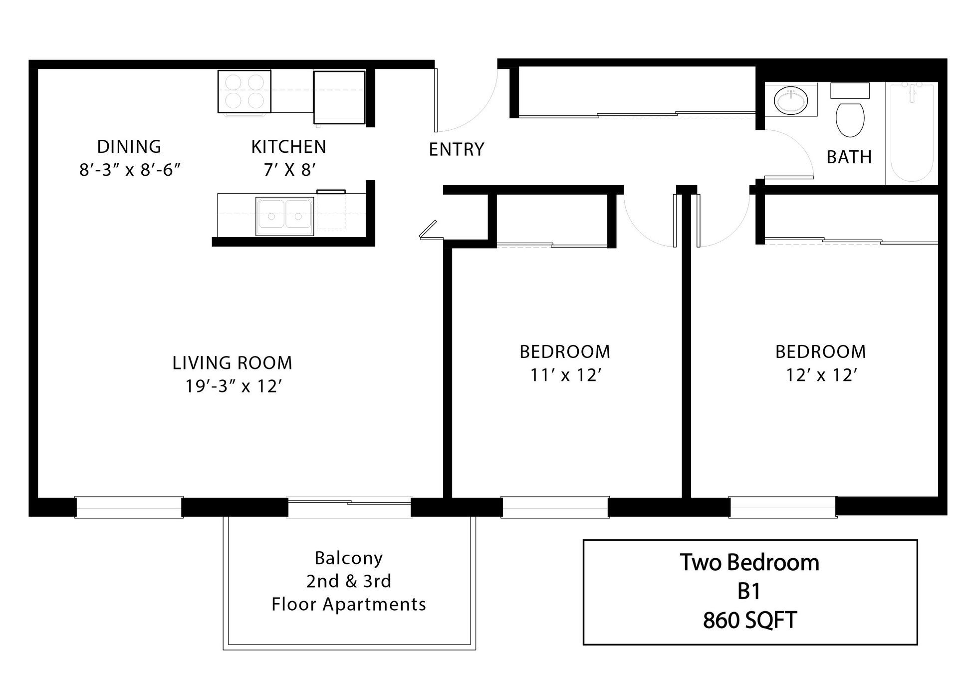 Floor Plan B: 2 Bedroom