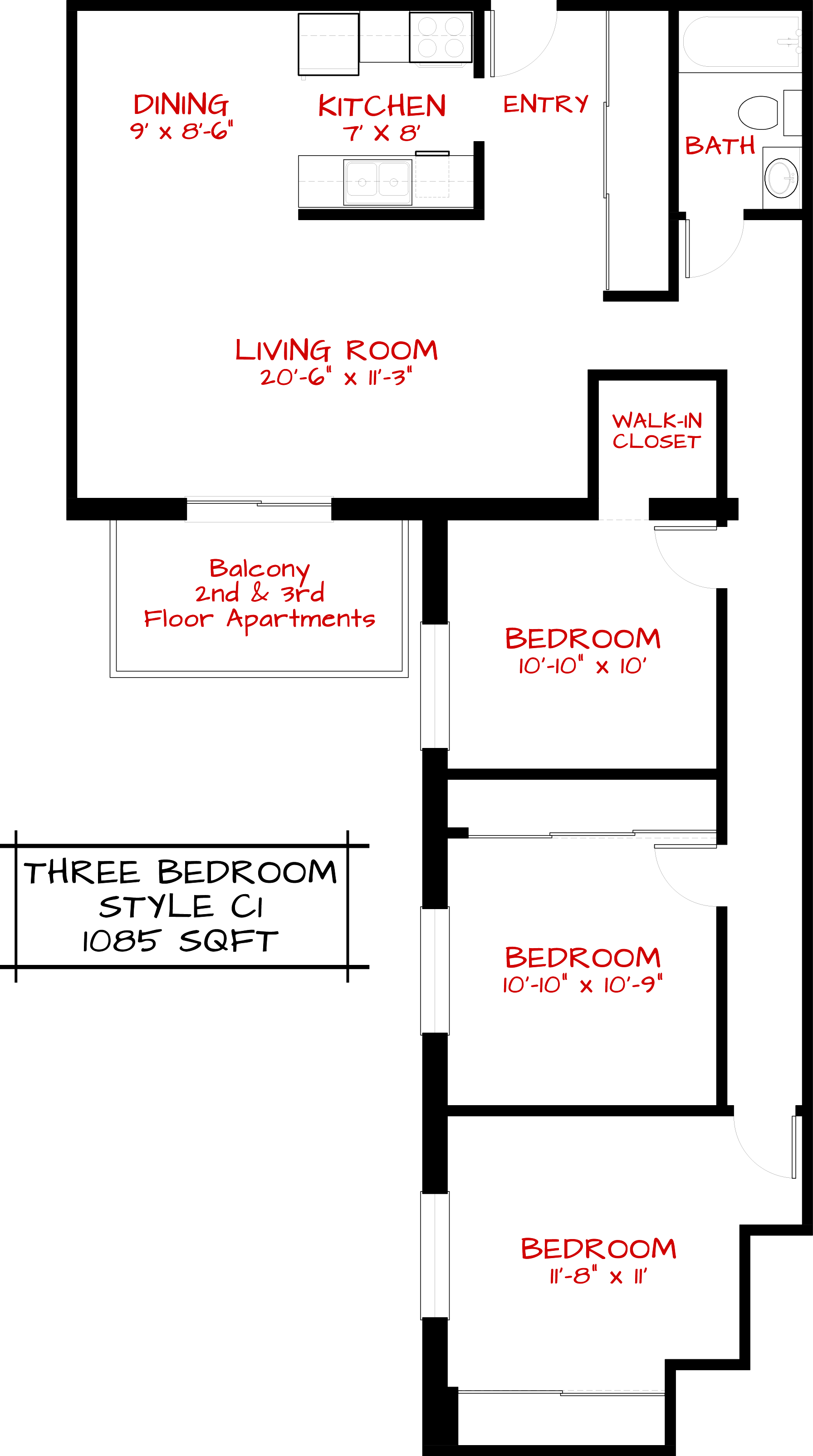 Floor Plan C: 3 Bedroom