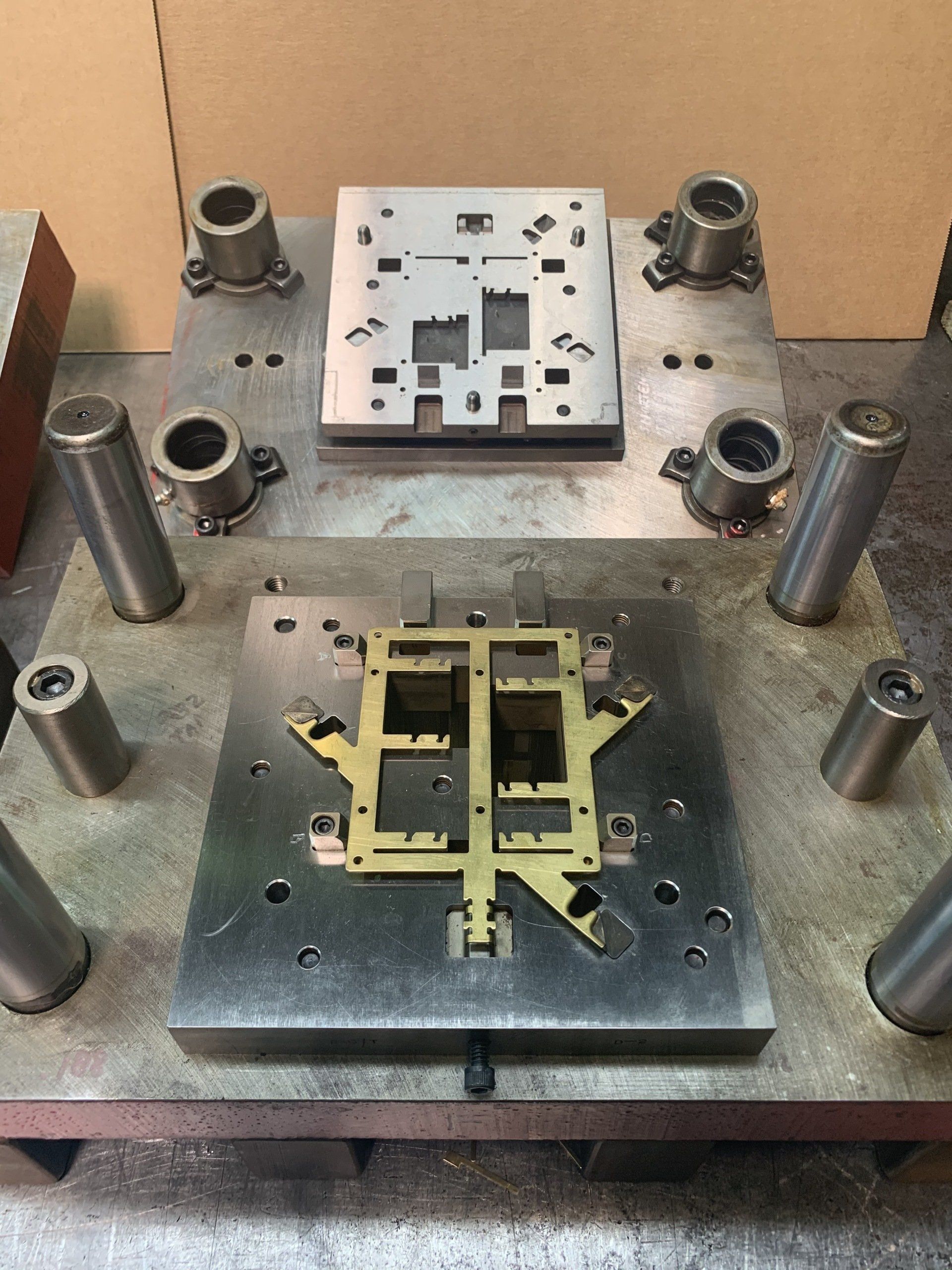 A piece of metal is sitting on top of a table.