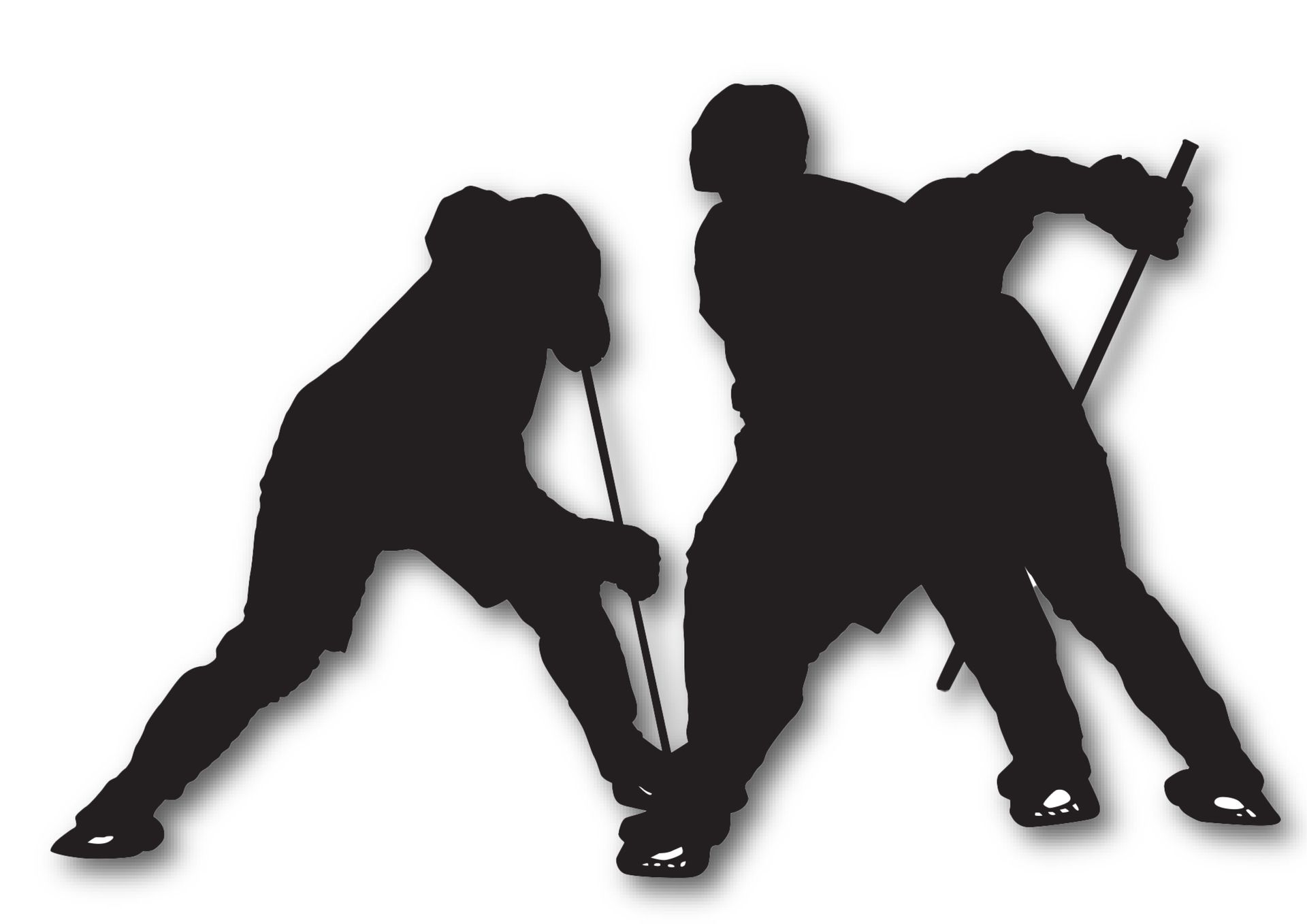 Let's play hockey! A silhouette of two hockey players on ice