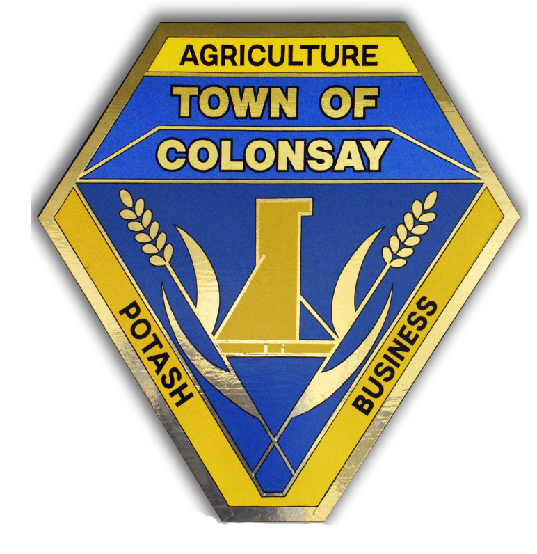 A blue and yellow emblem for the town of colonsay