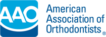 The logo for the american association of orthodontists is blue and white.