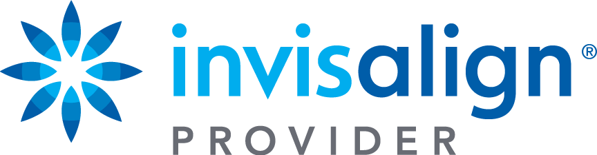 The invisalign provider logo has a blue flower on it.