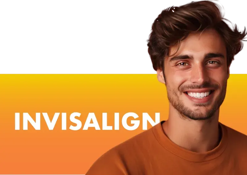 A man is smiling with the word invisalign behind him