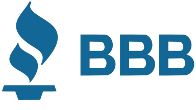 Blue BBB logo with flame symbol.