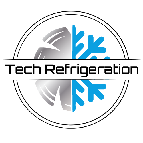 A logo for tech refrigeration with a snowflake and a fan in a circle.