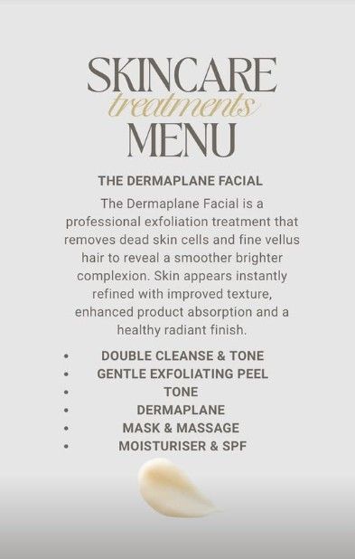 The Skin Studio dermaplaning Facial menu