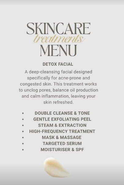 The Skin Studio Detox Facial menu