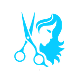 A silhouette of a woman 's face with scissors cutting her hair.