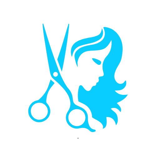 A silhouette of a woman 's face with scissors cutting her hair.