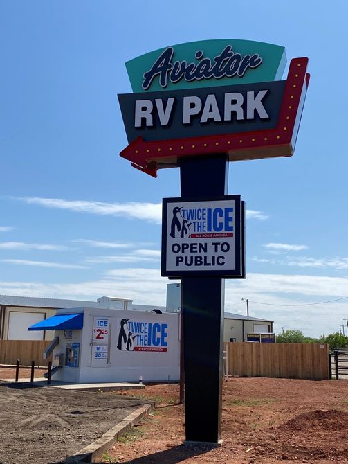 Aviator RV Park Sign in front of park