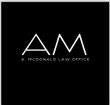 Black logo with white "AM" initials and "A. McDonald Law Office" text below.