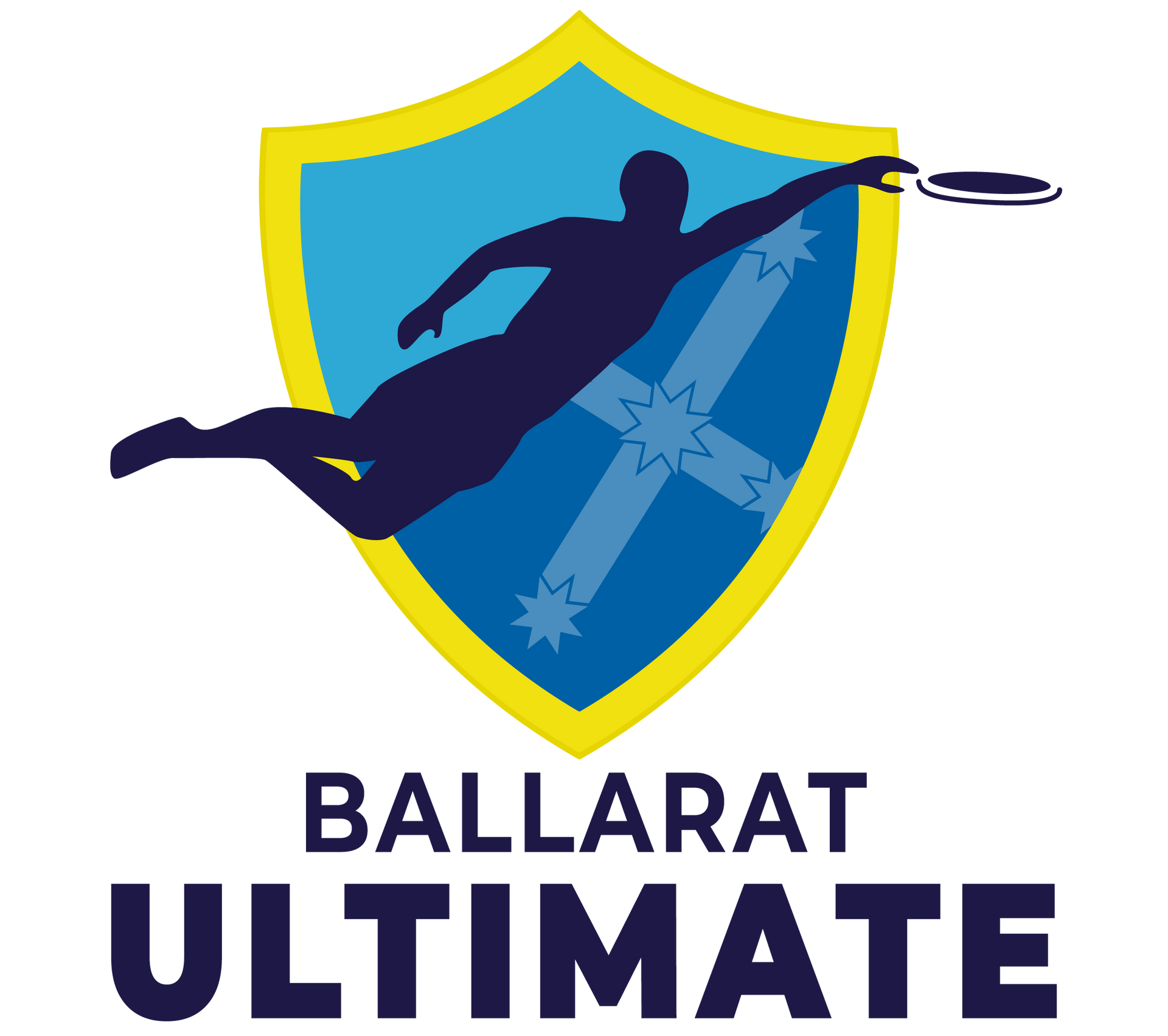 a shield with a silhouette of a person holding a frisbee