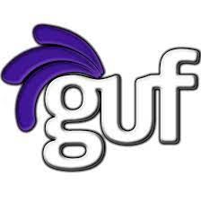 a purple and white logo with the word gulf on a white background .