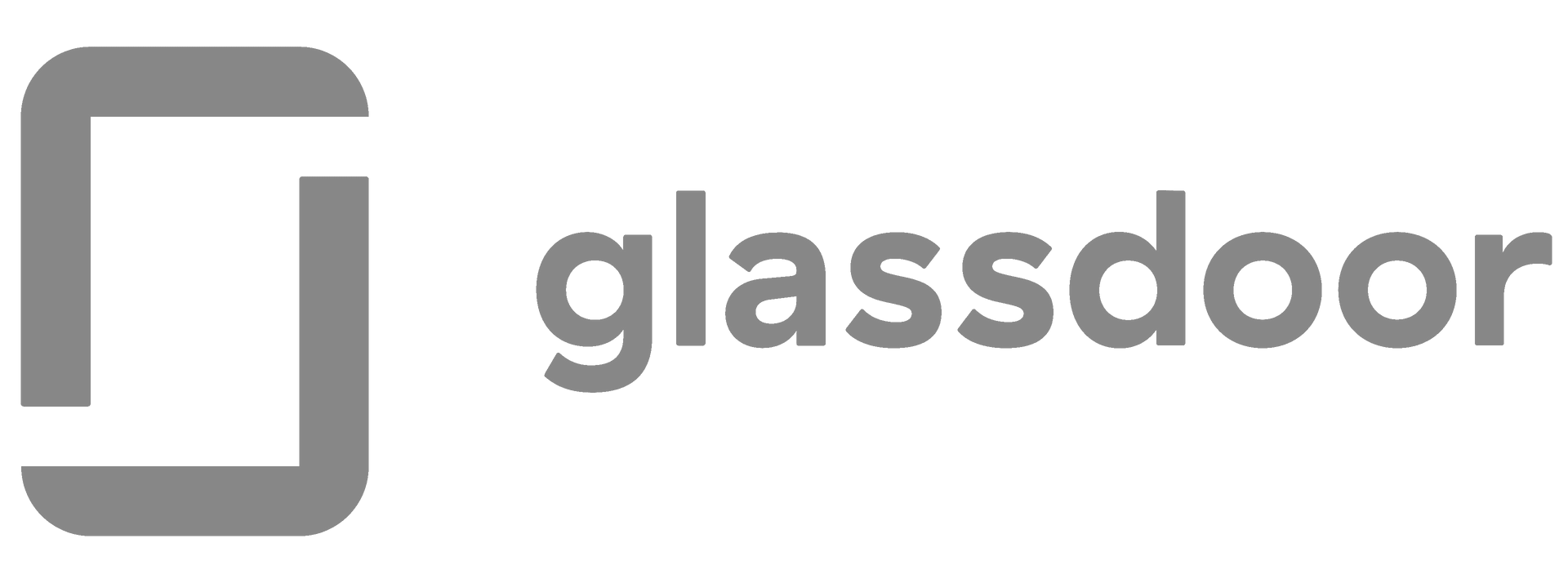 The glassdoor logo is a gray and white logo on a white background.