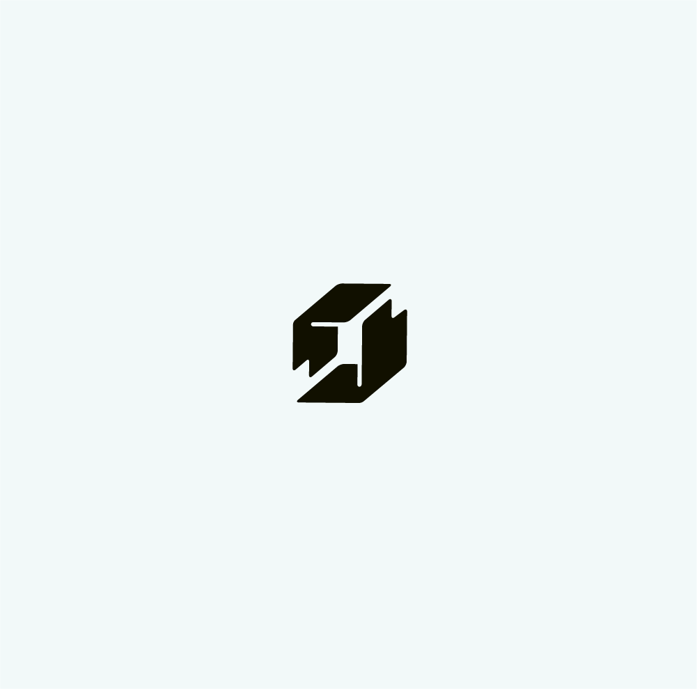 A black and white logo of a cube on a white background.