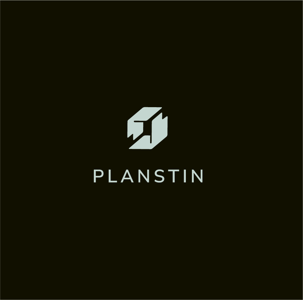 A logo for a company called planstin on a black background