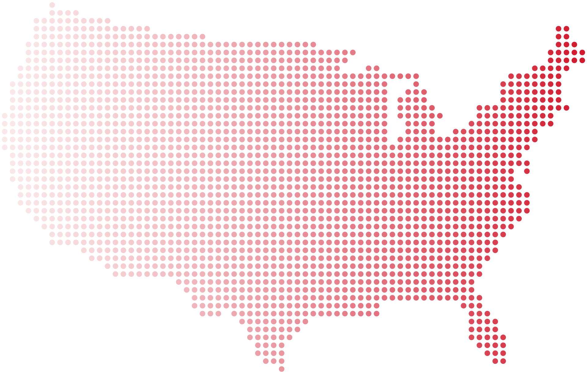 A map of the united states made of red dots on a white background.