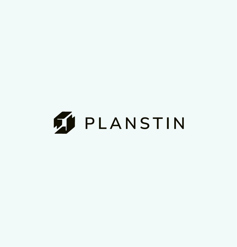 A black and white logo for planstin on a white background.