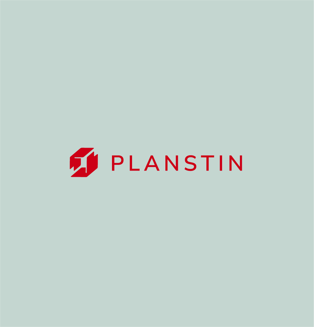 A logo for planstin on a light blue background