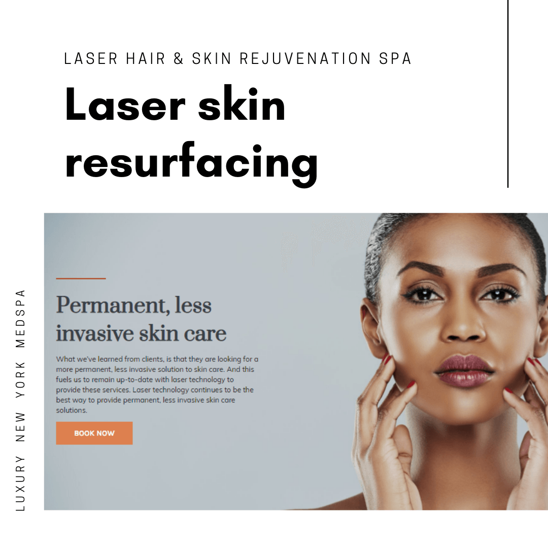 A woman 's face is shown on a website for laser skin resurfacing