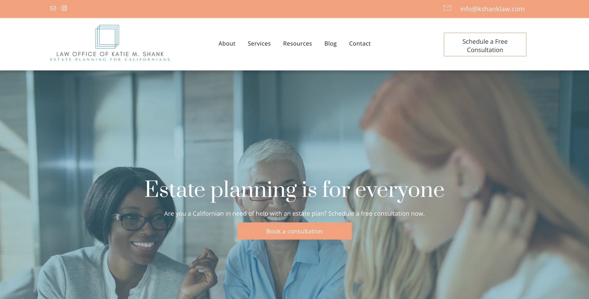 A screenshot of a website for estate planning is for everyone.