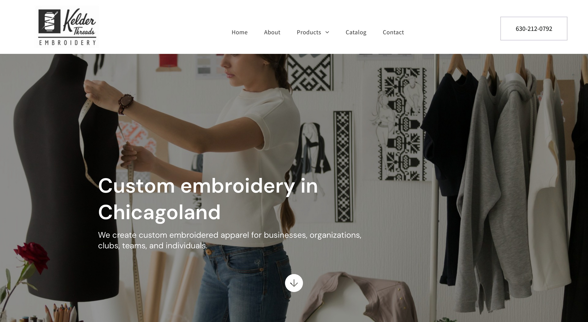 A woman is measuring a dress on a mannequin.