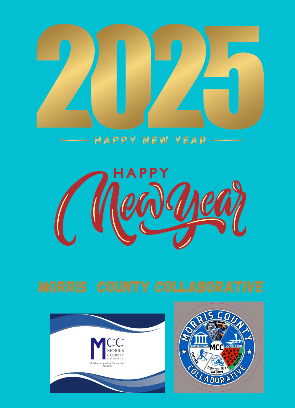 A blue poster that says happy new year 2025