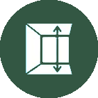 A square with two arrows pointing in opposite directions in a green circle.